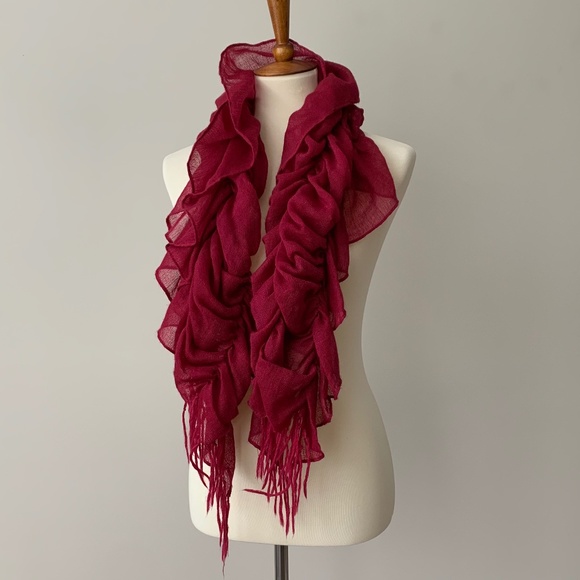 Women's Gathered Scarf Burgundy/Red/Wine 48" - Picture 2 of 5